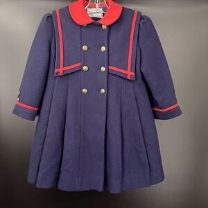 Rothschild Wool Peacoat Girls Sz 6 Navy Blue Button Front Vintage Made in USA